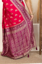 Rani Pink Saree with Purple & Gold Zari Detailing