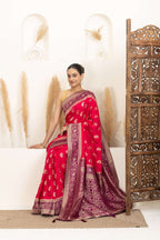 Rani Pink Saree with Purple & Gold Zari Detailing