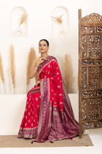 Rani Pink Saree with Purple & Gold Zari Detailing