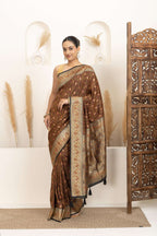 Earthy Brown Saree with Multicolour Woven Detailing