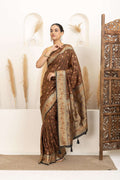 Earthy Brown Saree with Multicolour Woven Detailing