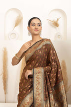 Earthy Brown Saree with Multicolour Woven Detailing
