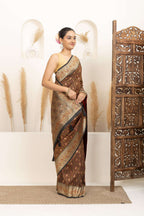 Earthy Brown Saree with Multicolour Woven Detailing