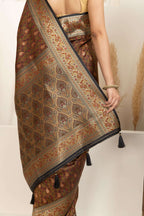 Earthy Brown Saree with Multicolour Woven Detailing