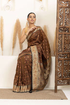 Earthy Brown Saree with Multicolour Woven Detailing