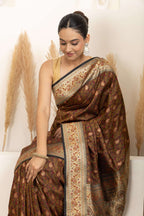 Earthy Brown Saree with Multicolour Woven Detailing