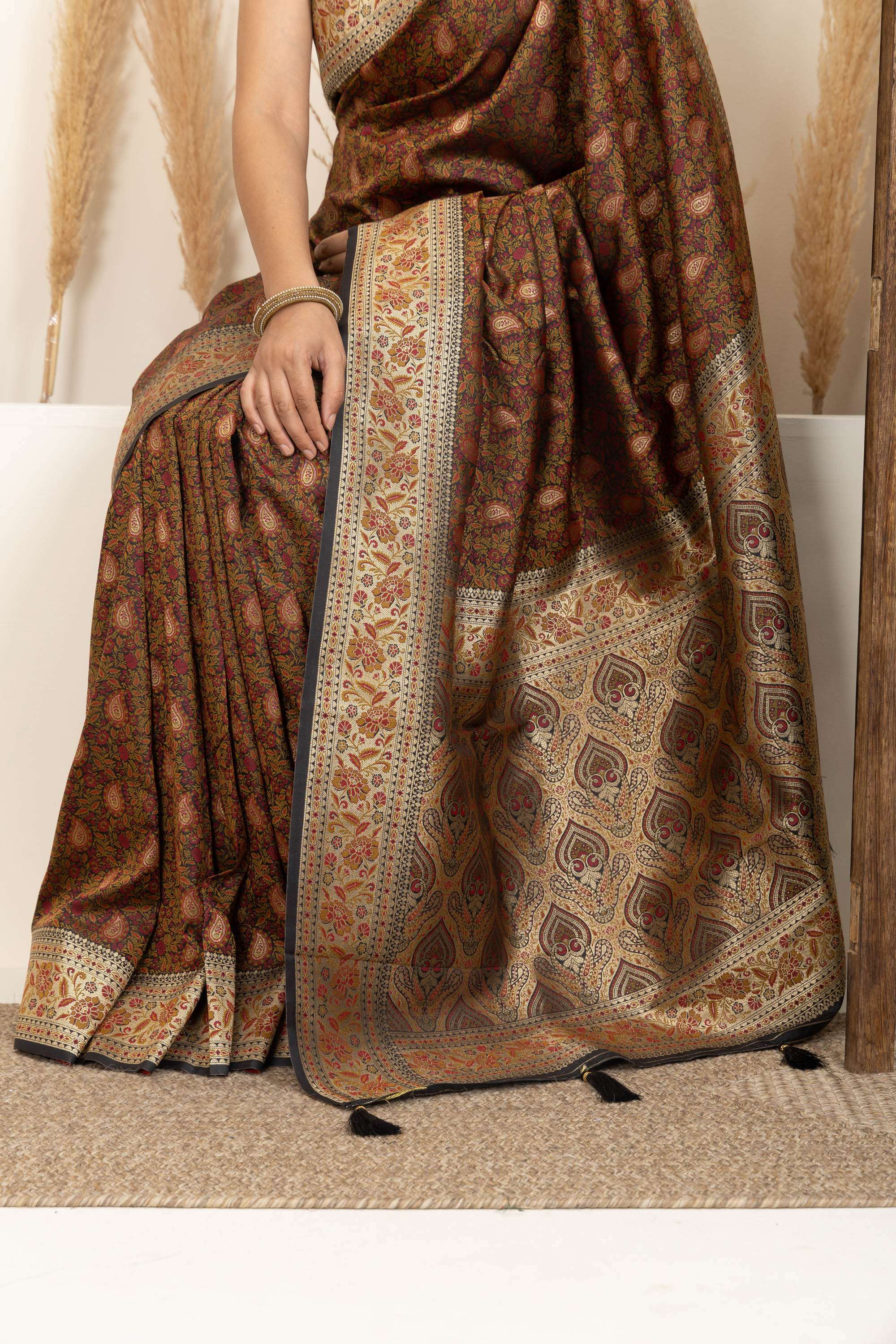 Earthy Brown Saree with Multicolour Woven Detailing