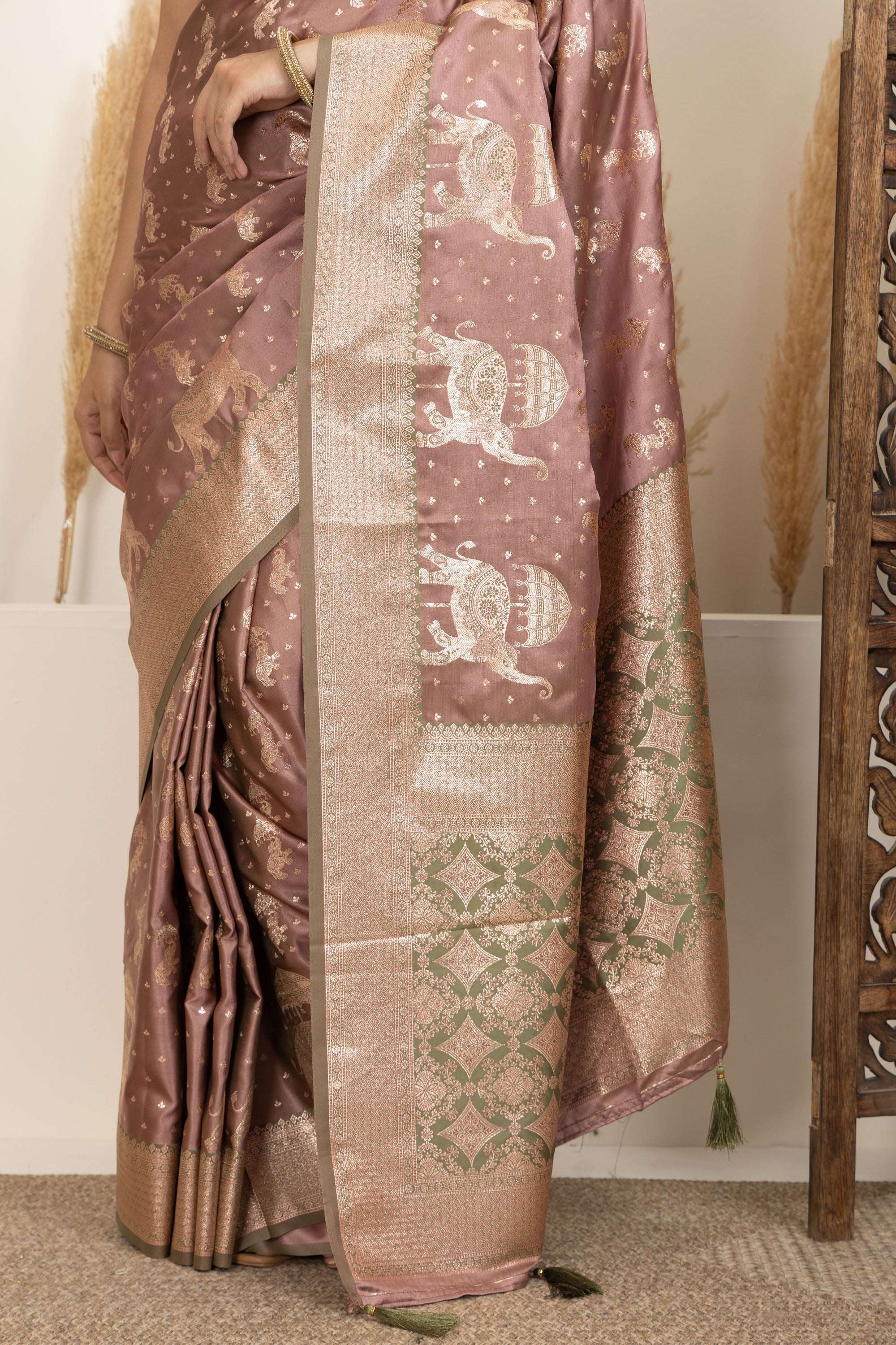 Dusty Rose Saree with Soft Gold Zari Detailing