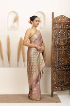 Dusty Rose Saree with Soft Gold Zari Detailing