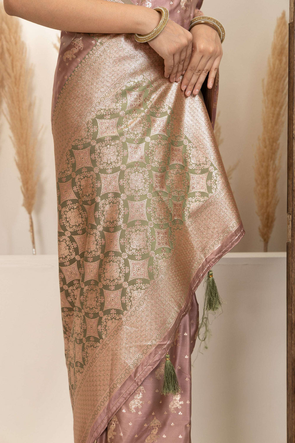 Dusty Rose Saree with Soft Gold Zari Detailing