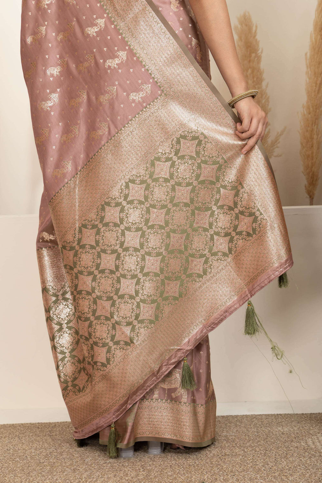 Dusty Rose Saree with Soft Gold Zari Detailing