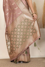 Dusty Rose Saree with Soft Gold Zari Detailing