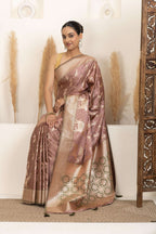 Dusty Rose Saree with Soft Gold Zari Detailing