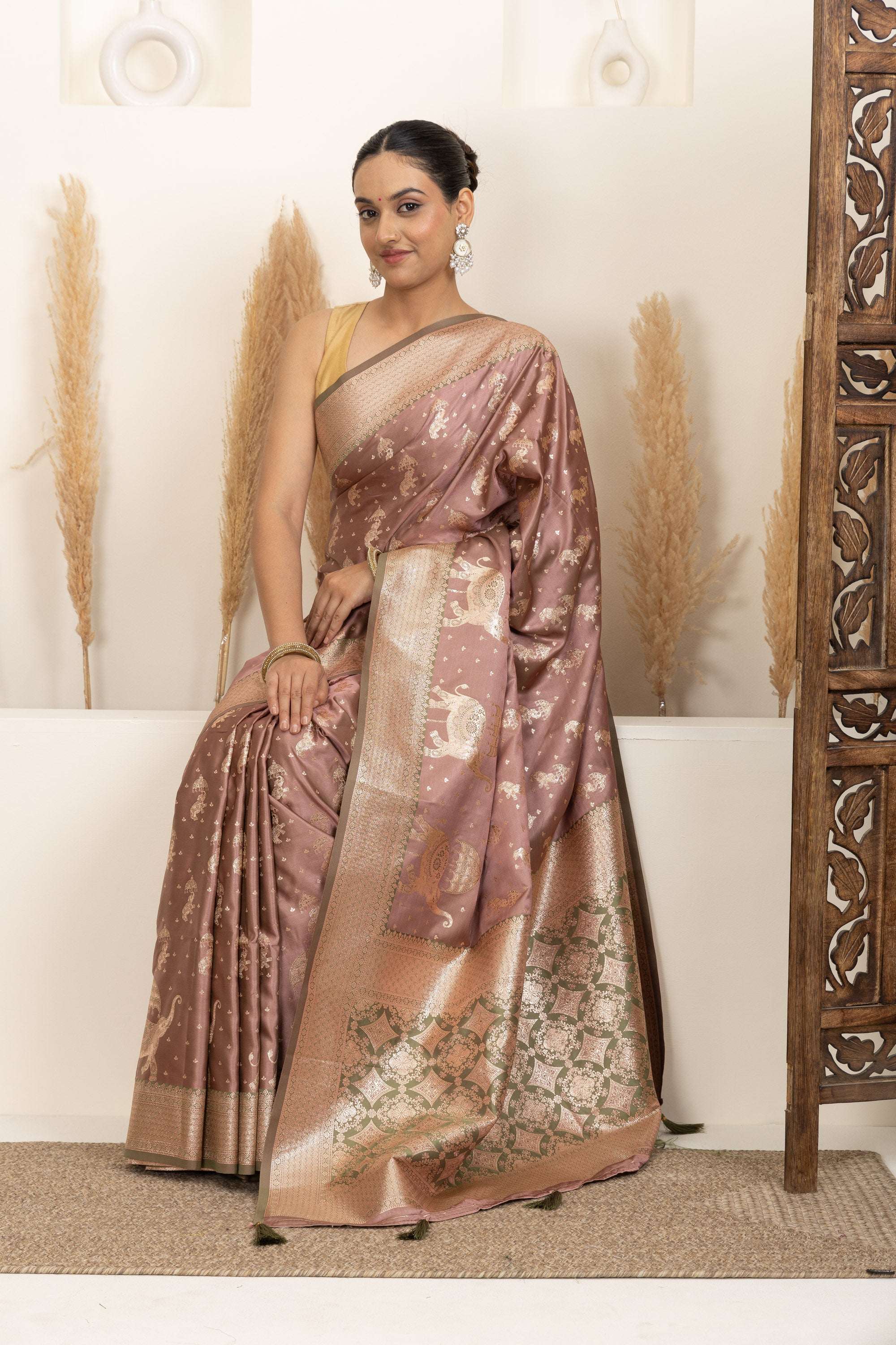 Dusty Rose Saree with Soft Gold Zari Detailing