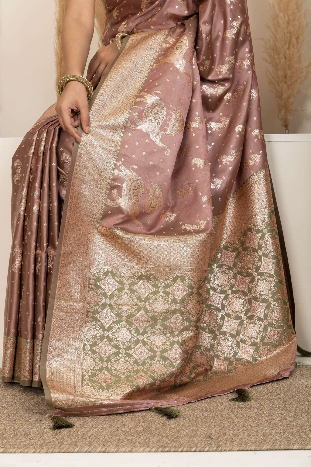 Dusty Rose Saree with Soft Gold Zari Detailing