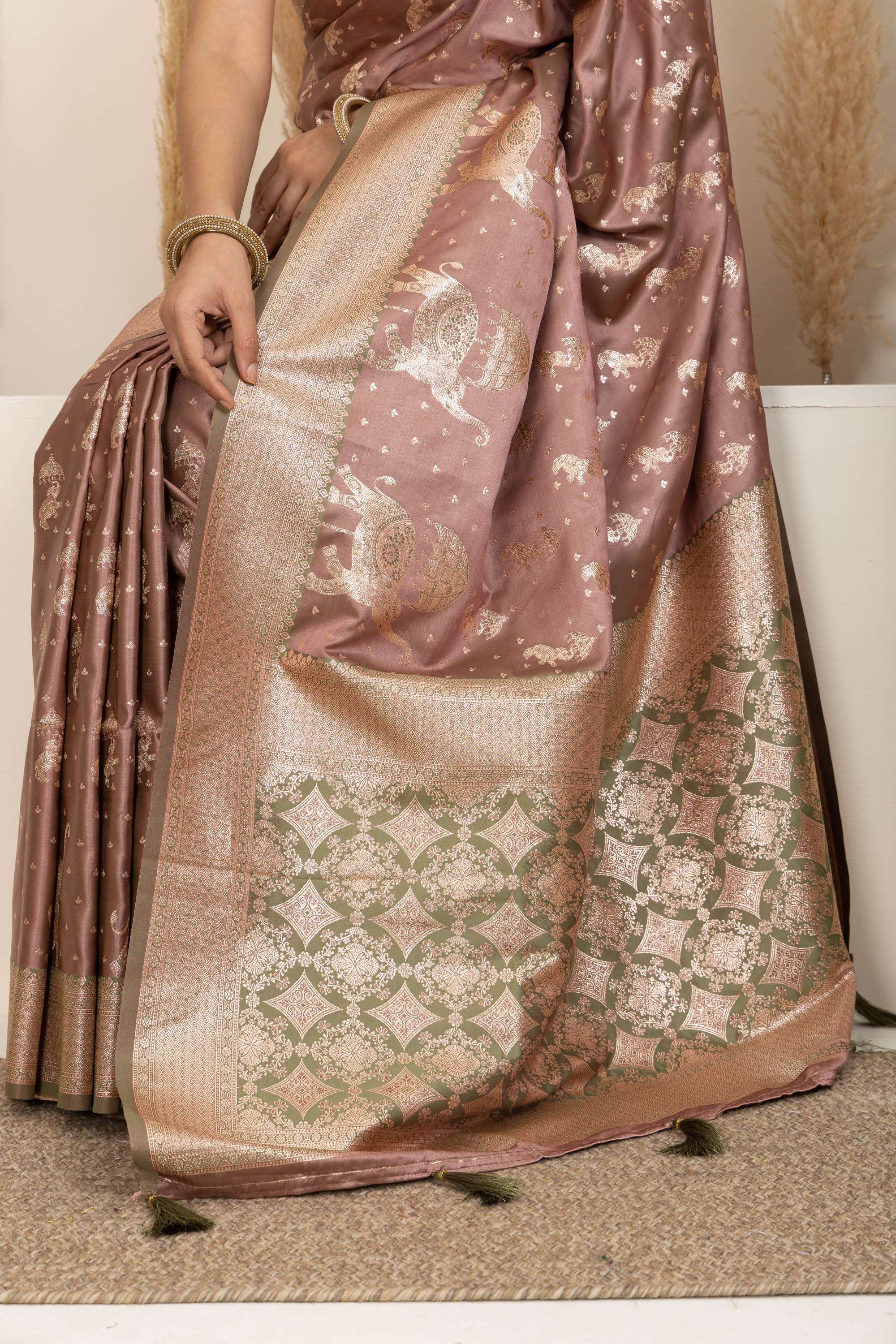Dusty Rose Saree with Soft Gold Zari Detailing