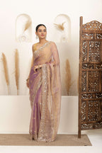 Blush Gold Organza Saree with Lavender Undertones