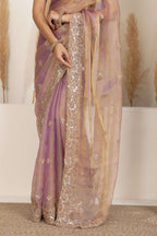 Blush Gold Organza Saree with Lavender Undertones