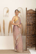 Blush Gold Organza Saree with Lavender Undertones