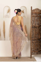 Blush Gold Organza Saree with Lavender Undertones