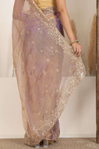 Blush Gold Organza Saree with Lavender Undertones