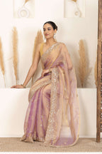 Blush Gold Organza Saree with Lavender Undertones