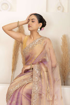 Blush Gold Organza Saree with Lavender Undertones