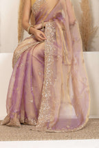 Blush Gold Organza Saree with Lavender Undertones