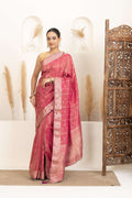 Dark Rose Pink Saree with Gold Zari Accents