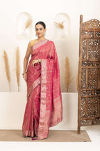 Dark Rose Pink Saree with Gold Zari Accents