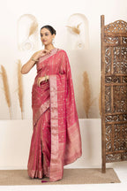 Dark Rose Pink Saree with Gold Zari Accents