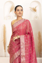 Dark Rose Pink Saree with Gold Zari Accents