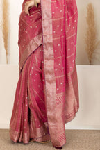 Dark Rose Pink Saree with Gold Zari Accents