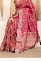 Dark Rose Pink Saree with Gold Zari Accents