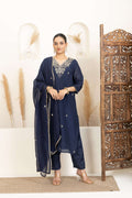 Navy Blue Suit Set with Subtle Gold Embroidery