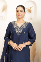 Navy Blue Suit Set with Subtle Gold Embroidery