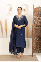 Navy Blue Suit Set with Subtle Gold Embroidery
