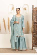 Pastel Mint Suit Set with Gold Embroidery