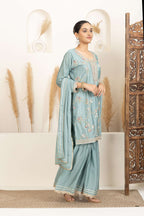 Pastel Mint Suit Set with Gold Embroidery