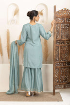 Pastel Mint Suit Set with Gold Embroidery