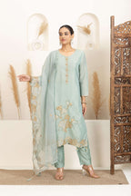 Soft Teal Sharara Set with Delicate Multicolour Embroidery
