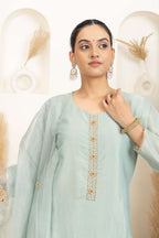 Soft Teal Sharara Set with Delicate Multicolour Embroidery