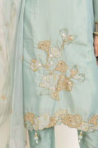 Soft Teal Sharara Set with Delicate Multicolour Embroidery