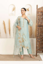 Soft Teal Sharara Set with Delicate Multicolour Embroidery