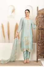 Soft Teal Sharara Set with Delicate Multicolour Embroidery
