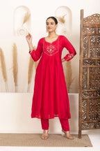 Red Anarkali Suit Set with Embroidered Detailing