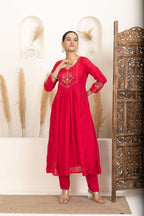 Red Anarkali Suit Set with Embroidered Detailing