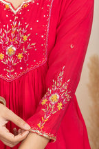 Red Anarkali Suit Set with Embroidered Detailing