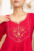 Red Anarkali Suit Set with Embroidered Detailing