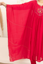 Red Anarkali Suit Set with Embroidered Detailing